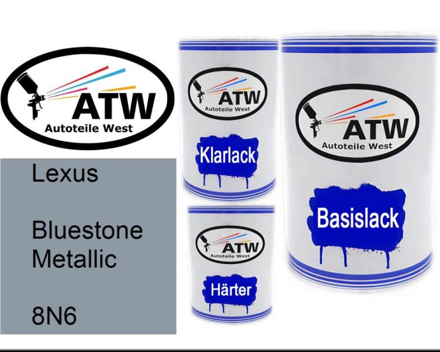 Lexus, Bluestone Metallic, 8N6: 500ml Lackdose + 500ml Klarlack + 250ml Härter - Set, von ATW Autoteile West.